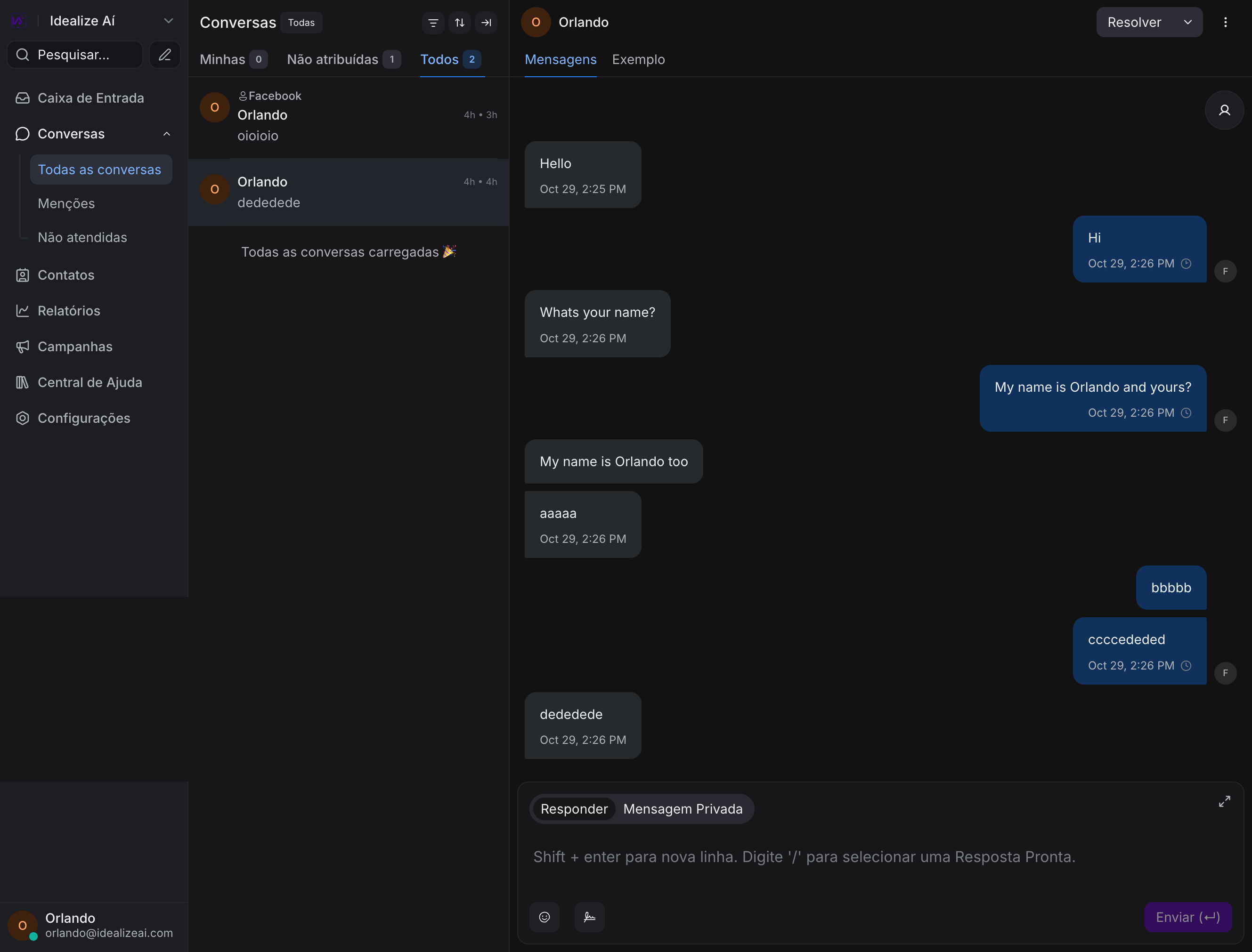 Chat Inteligência Box — painel de conversas omnichannel